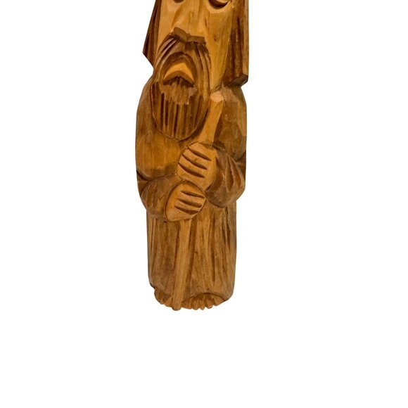 Vintage Carved Wood Folk Art Old Man Wiseman Monk Shepard Hand Carved 10" tall - Picture 3 of 7